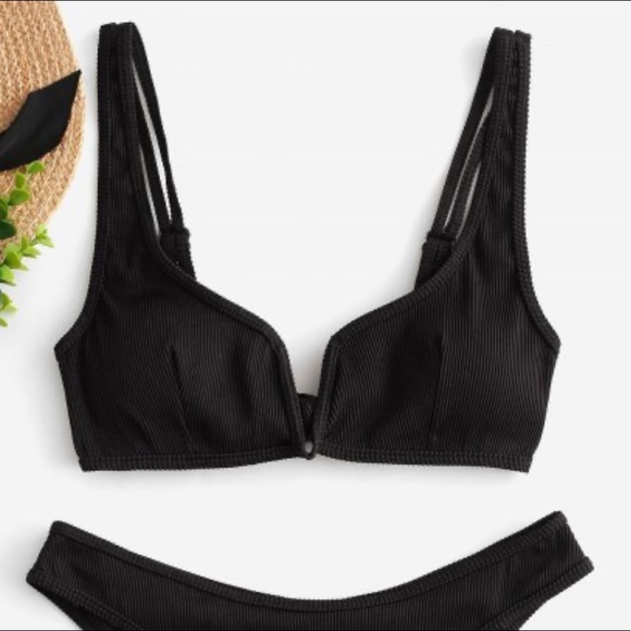 Zaful Other - Black Zaful V-wired Ribbed Bikini Swimsuit